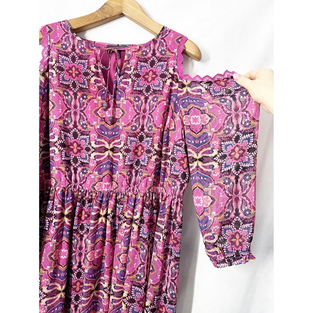 Lane Bryant Cold Shoulder Lace Trim Pink Paisley Maxi Dress Women's Size 18 - Picture 3 of 13